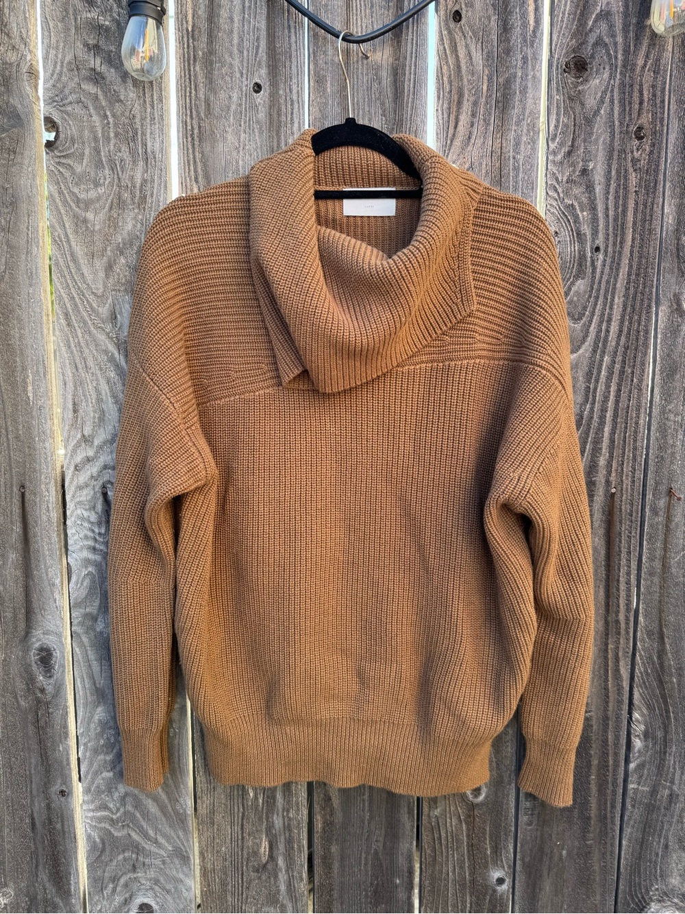 Modern Citizen Women’s Brown Oversized Cotton Merino Wool Cowl Neck Sweater Larg